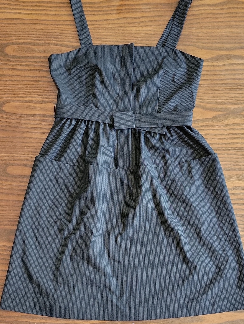 THEORY Black Pinstripe Belted Mini Dress | Size: 8
